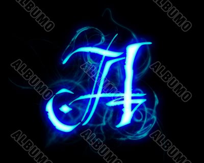 Blue flame magic font over black background. Letter A