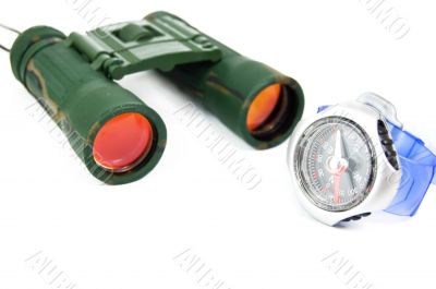 Binoculars and compass
