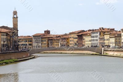Pisa (Tuscany) - Colorful buildings on the Arno river and bridge