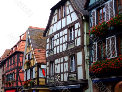 Half timbered of houses facades in Alsace - Obernai