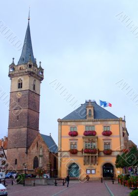 Townhall and clock tower of Obernai city - Alsace