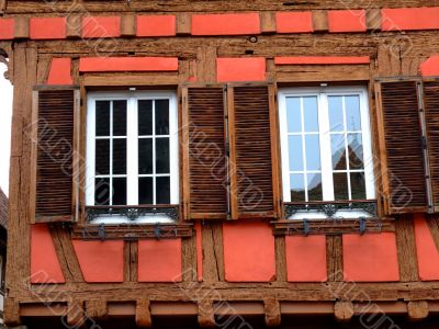 Windows of typical half timbered house in Alsace