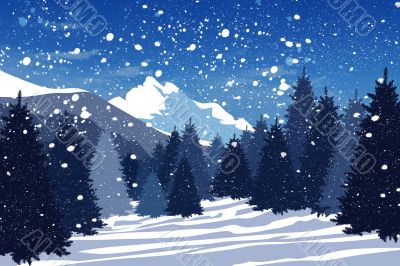 Winter forest in the mountains