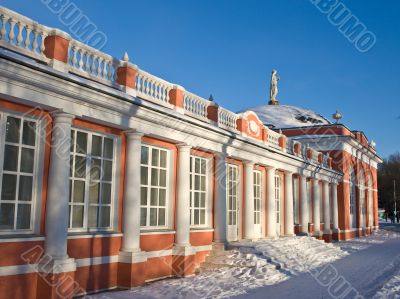 Russian barton house on winter day