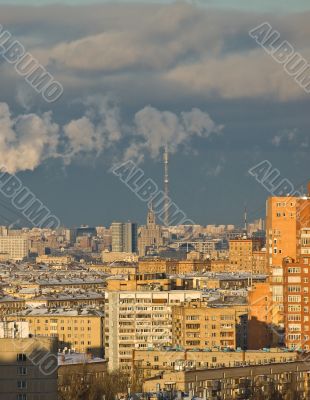 Moscow city view from the high point on sunset