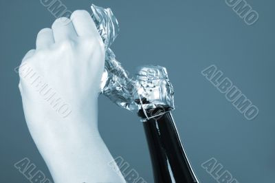 Opening champagne bottle