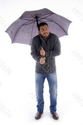 front view of man holding an umbrella