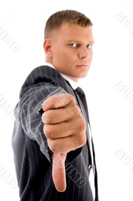 side view of businessman with thumbs down