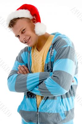 side view of male with christmas hat