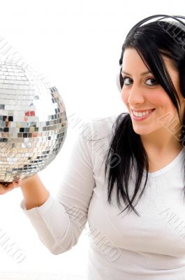 female listening music and carrying disco ba