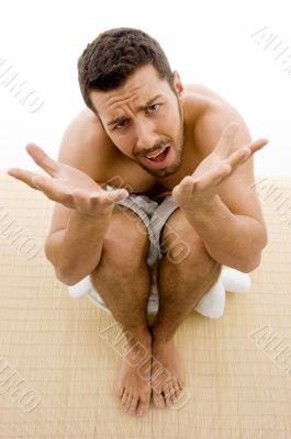 high angle view of confused man