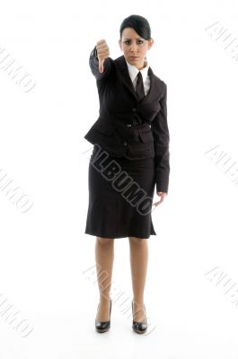 young manager showing thumb down