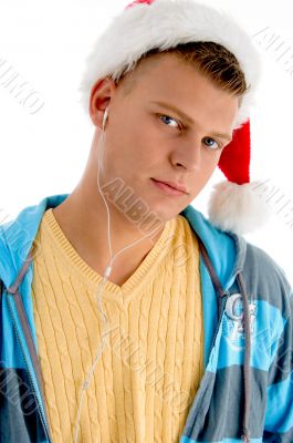 handsome man wearing christmas hat
