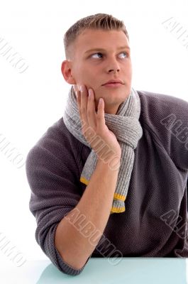 portrait of handsome male looking upside