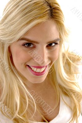 front view of smiling young female model