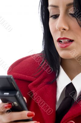 young woman reading a text message