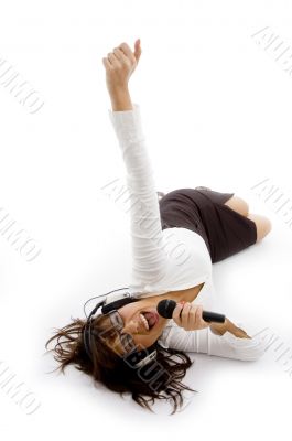 high angle view of young female singer