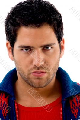 close view of handsome model looking at camera
