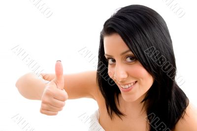 top view of woman showing thumb up