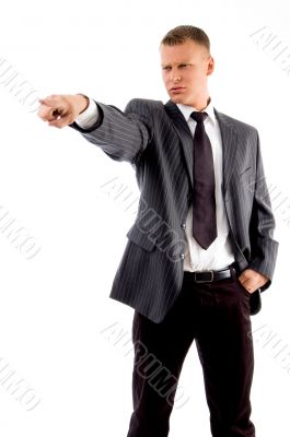 standing manager pointing sideways
