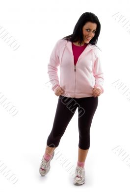 smiling standing woman on white background