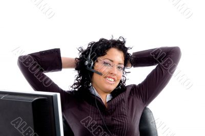 resting female tallking with headset