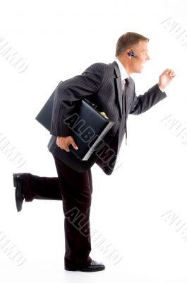 professional man running with office bag