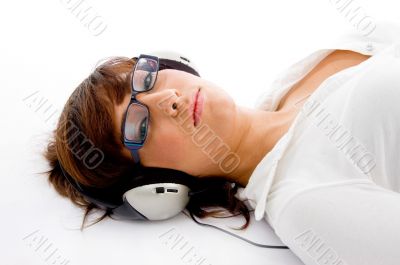 top view of  female with headphone
