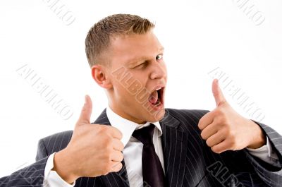 successful professional person showing thumbs up
