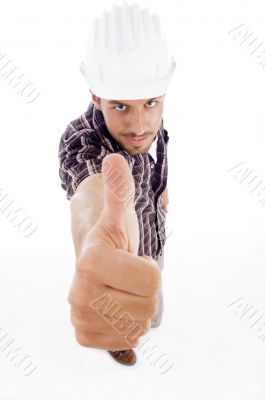 view of architect showing thumb up