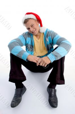 sitting male with christmas hat