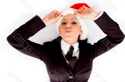 young executive wearing christmas hat