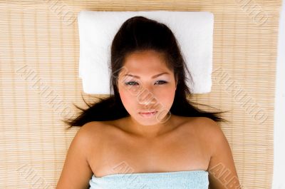 relaxing female looking at camera