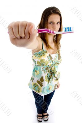 pretty woman holding brush