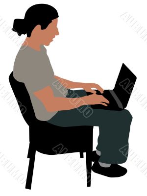 young man busy with laptop