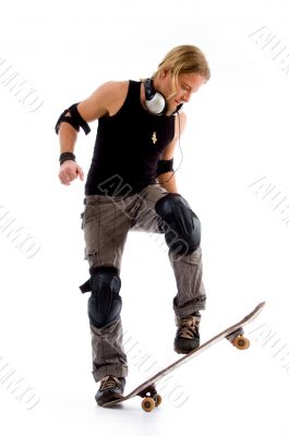 male riding on skate board