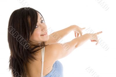 young girl pointing