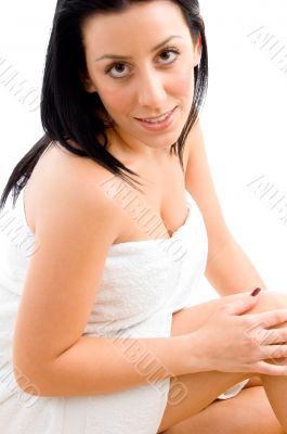 top view of woman after taking bath in spa
