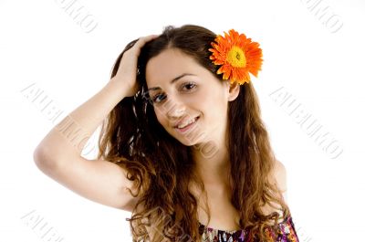 beautiful woman holding her hair