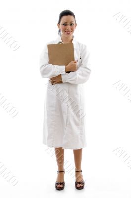 front view of doctor holding writing pad