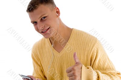 handsome male showing thumbs up
