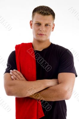 handsome man with towel looking at camera