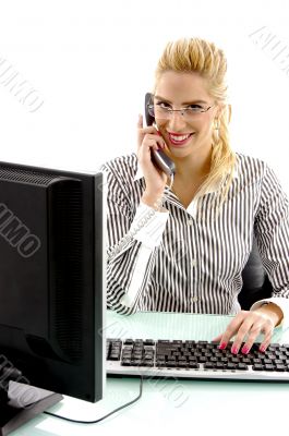 front view of woman talking on phone