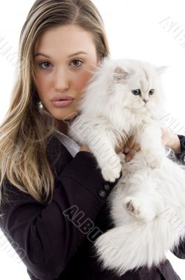 young model posing with her kitten