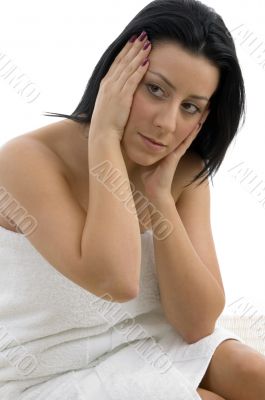 front view of female posing in towel