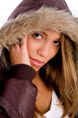 portrait of young female with winter coat