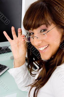side view of smiling businesswoman