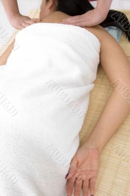 top view of female taking back massage