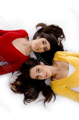high angle view of laying friends