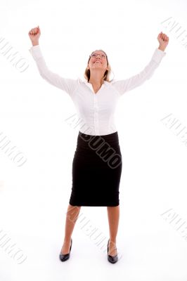 front view of successful manager looking up